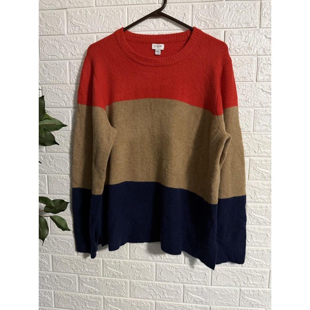 J.CREW Mens Re-Imagined Colorblock Sweater Red Brown Blue XXL